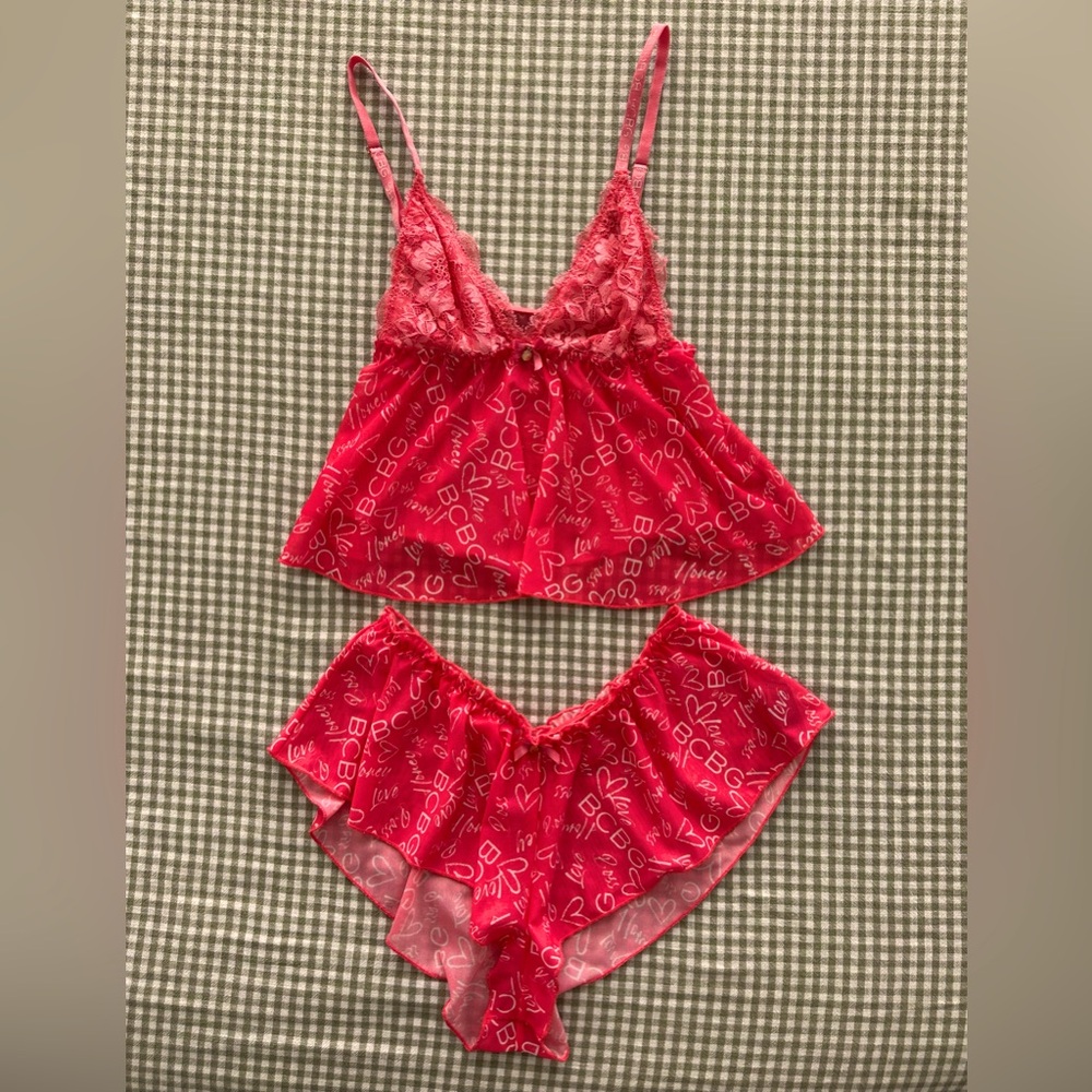 Women's Pink Lace Sleepwear Set
